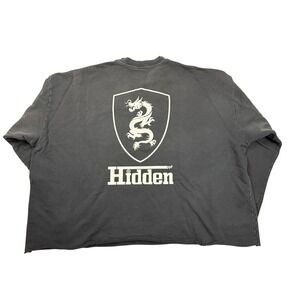 Hidden NY Dragon Shield Logo Sweatshirt XXL Faded Black Cropped Raw Hem Made USA